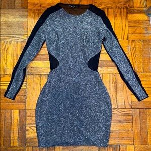 Black and sliver long sleeve sparkly mesh dress